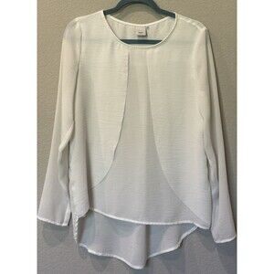Ichi White Chiffon Layered Long Sleeve Blouse Top Women’s 38 Slight Sheer